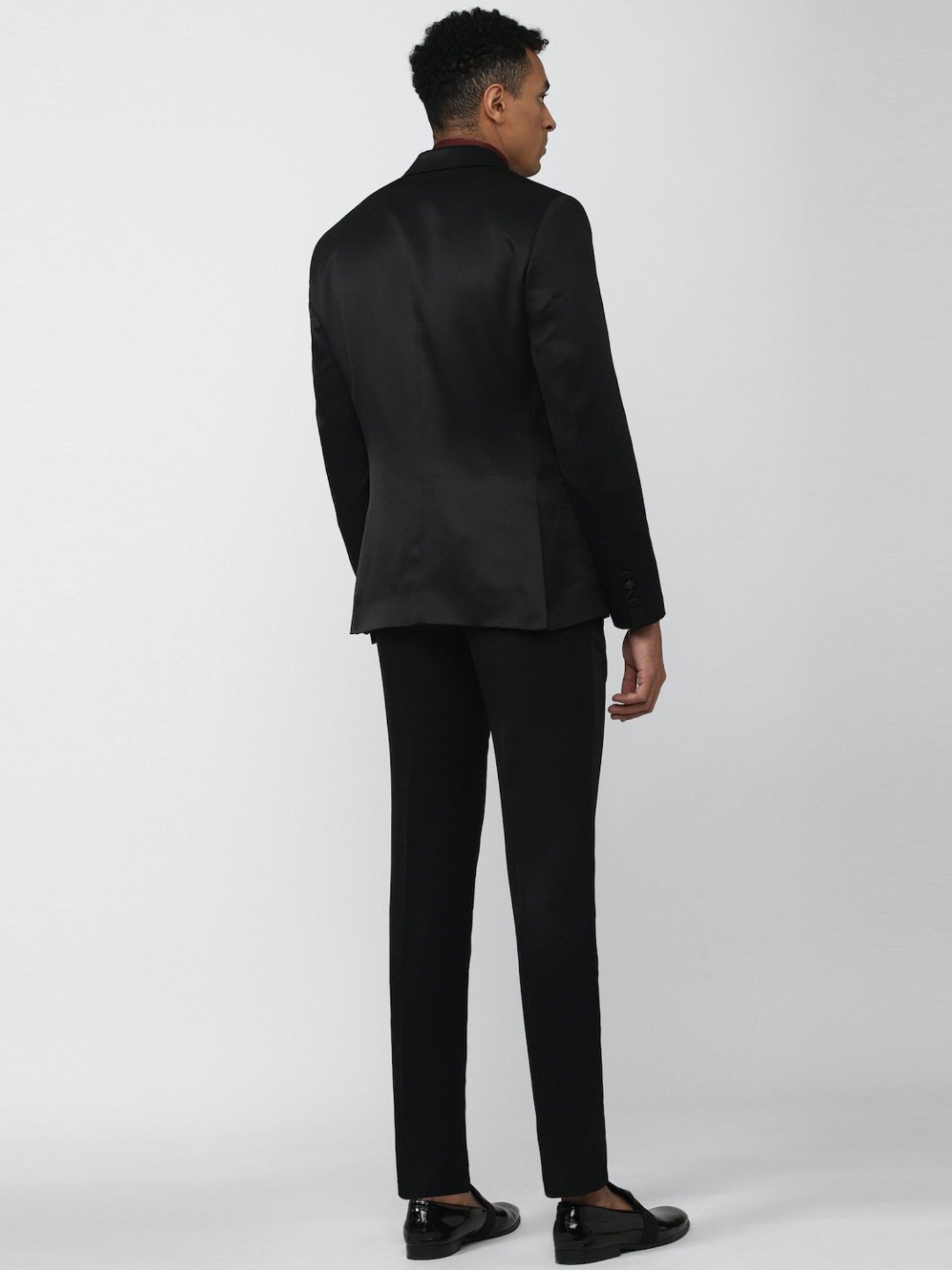 V Dot Black Skinny Fit Two Piece Suit