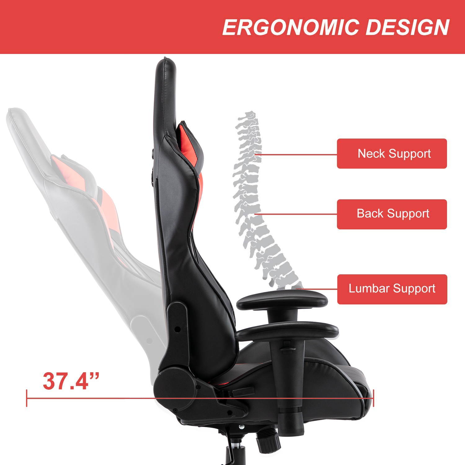 SMUGDESK Gaming Chair,Ergonomic Racing Office Chair High Back Task Chair Swivel PU Leather Computer Desk Chair Adjustable with Lumbar Support Headrest,Red