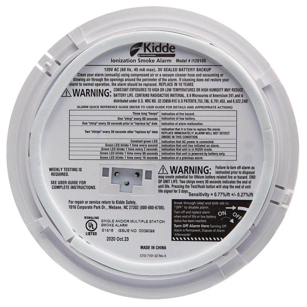 Kidde Home Safety 21010407-A 85 dB 120 Volt 9 Volt Battery Sealed Lithium-Ion AC/DC Wire-In Smoke Alarm
