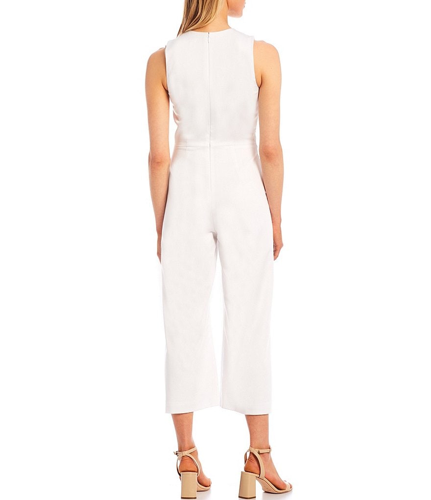 Antonio Melani Meredith Sleeveless Crew Neck Sateen Tie Waist Jumpsuit
