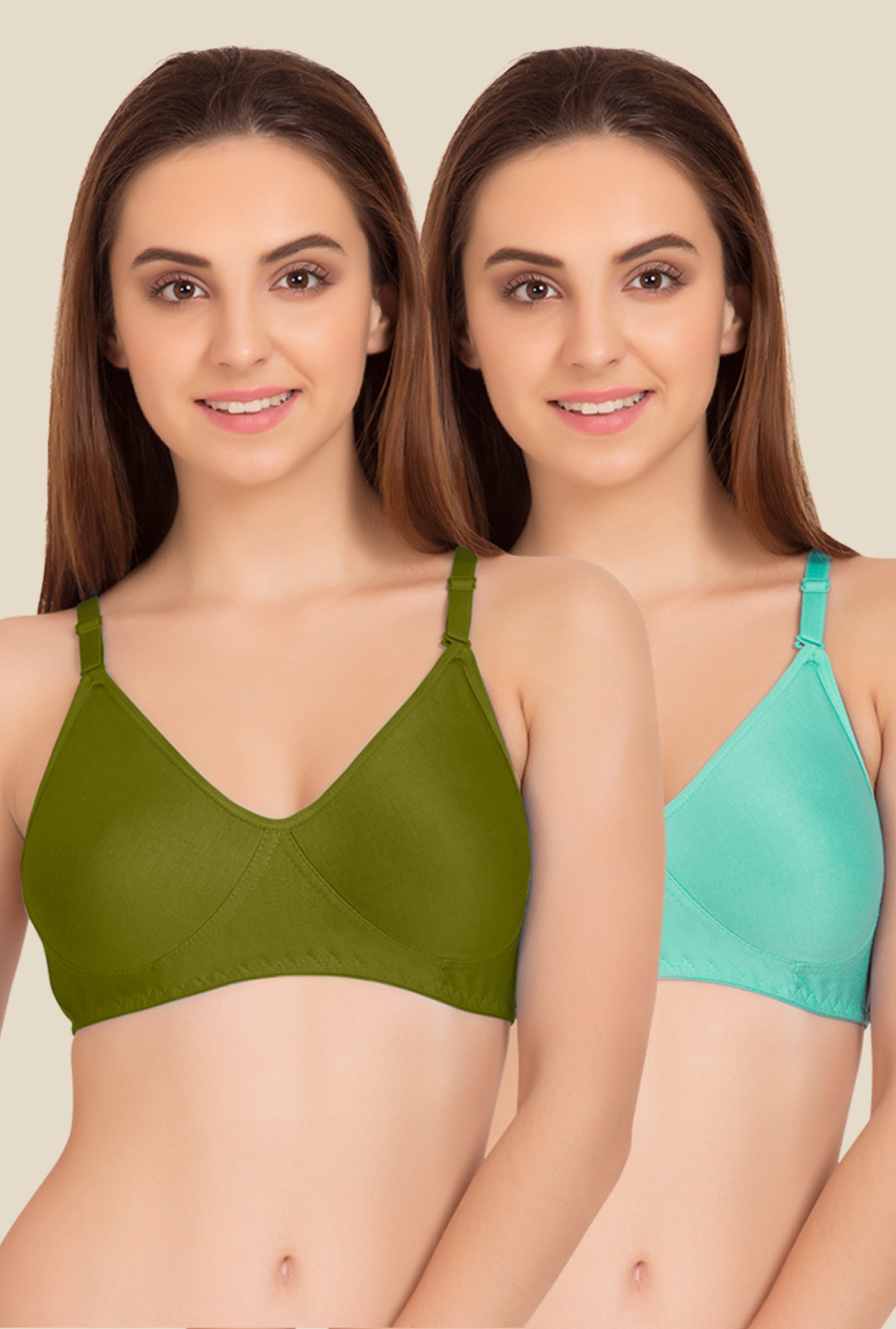 Tweens Olive & Turquoise Non Padded Bra (Pack Of 2)