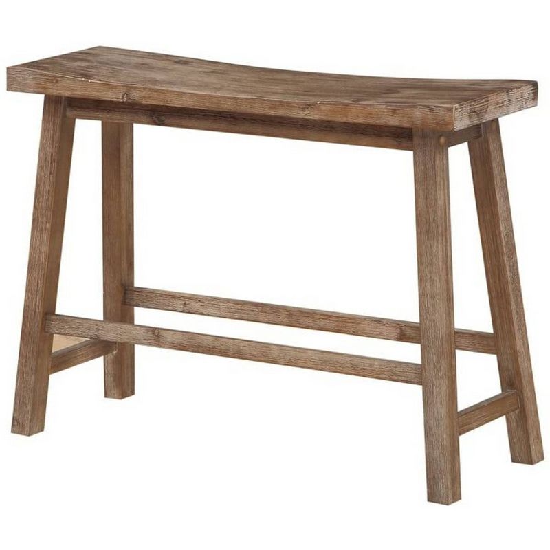 4pc Wooden Pub Table Dining Set with Saddle Stools and Bench Brown - Benzara