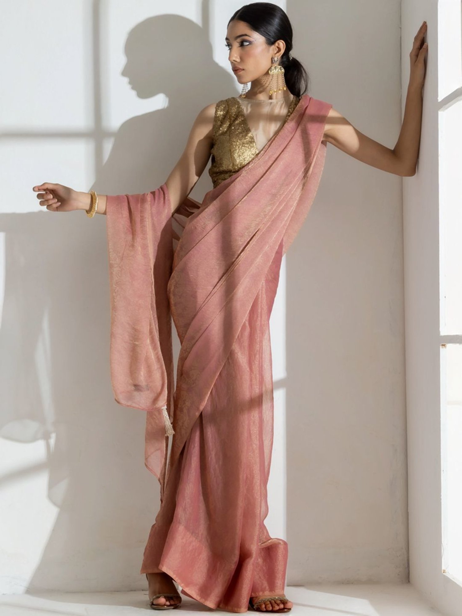 Unnati Silks Red Silk Printed Saree With Unstitched Blouse