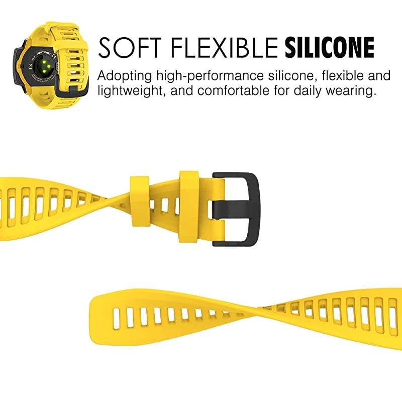 Watch Band Compatible with Garmin Instinct Sports GPS Smart Watch Soft Silicone Adjustable Replacement Strap Fit Garmin InstinctInstinct TideInstinct Tactical Yellow