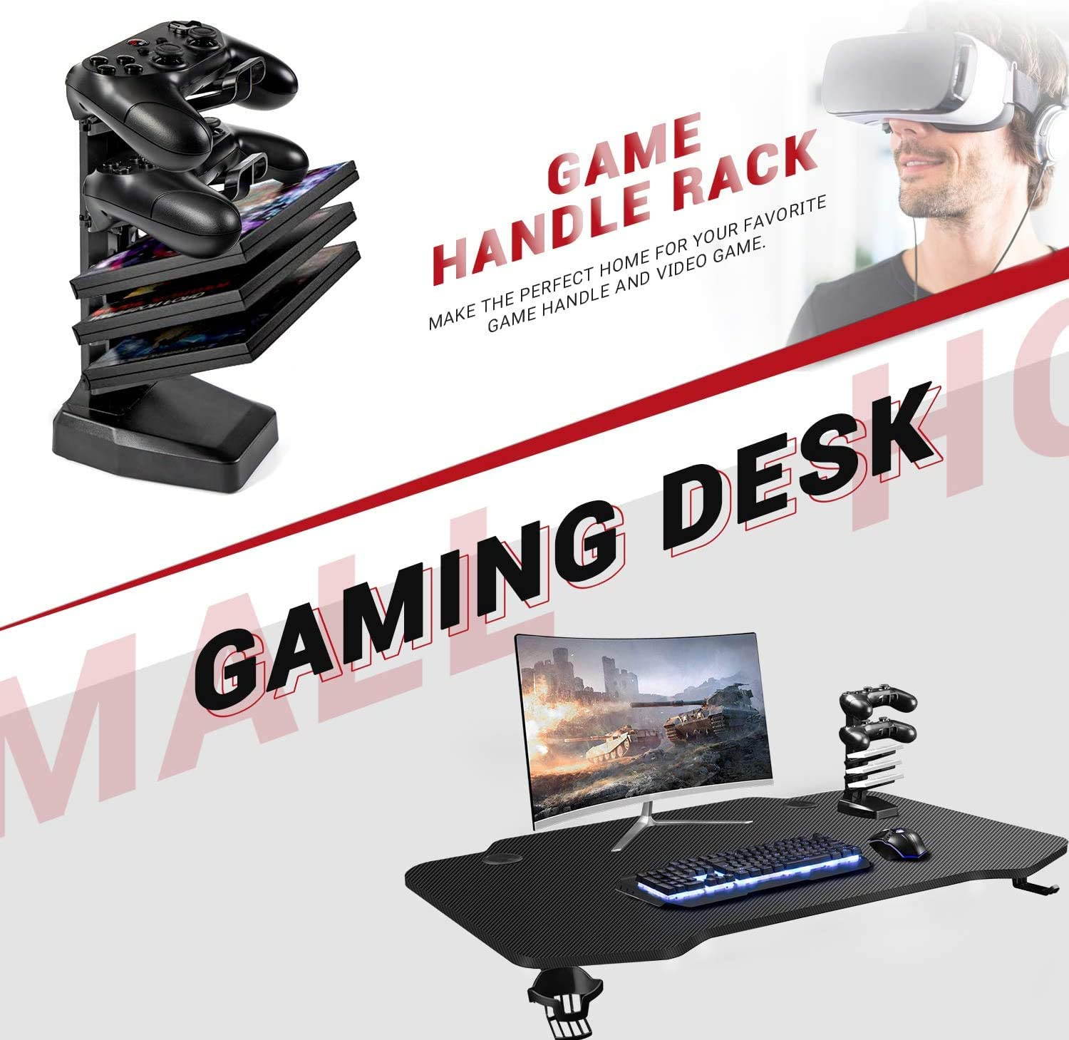 Homall 55 Inch Ergonomic Gaming Desk PC Computer Desk Home Office Table T-shaped Frame Table for Pressional Game Lover with Free Mouse Pad, Headphone Hook, Game Handle Rack and Cup Holder (Black)