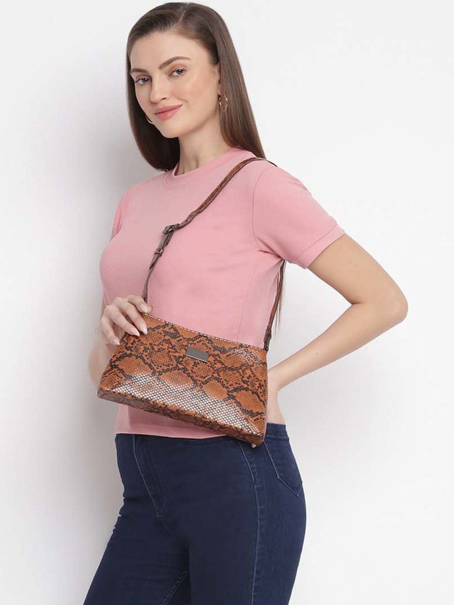 KLEIO Tan Textured Medium Shoulder Bag
