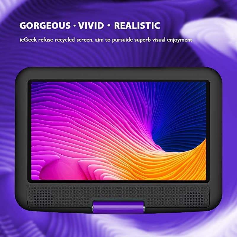 11.5" Portable DVD Player with SD Card/USB Port, 5 Hour Rechargeable Battery, 9.5" Eye-Protective Screen, Support AV-in/Out, Region Free, Purple