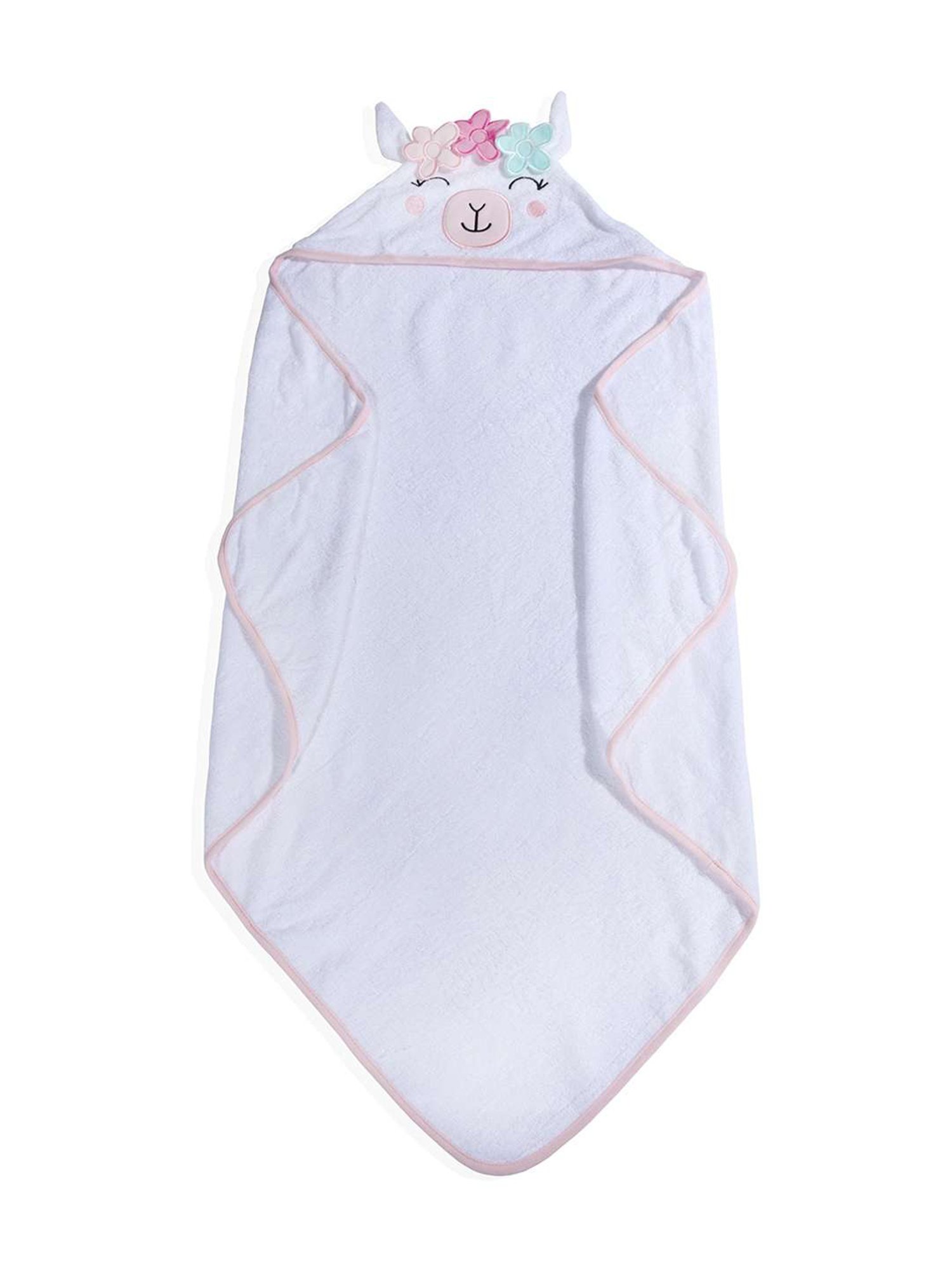 Baby Moo Kids White & Pink Garland Princess Llama Hooded Towel