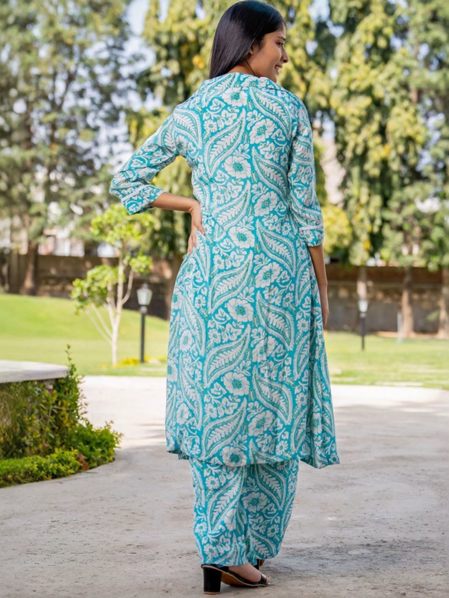 HOUSE OF JAMOTI Blue Printed Kurta Palazzo Set