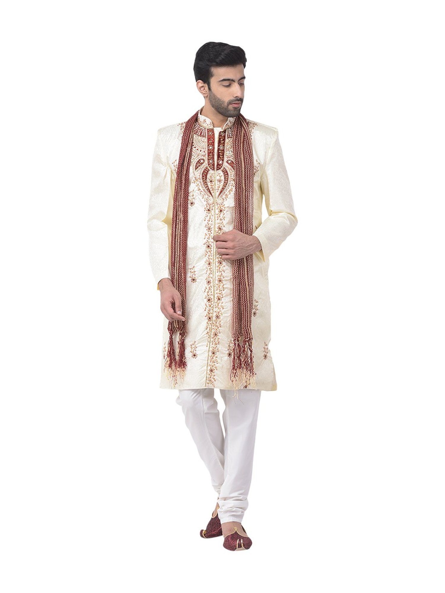 SG LEMAN Gold Regular Fit Sherwani Set