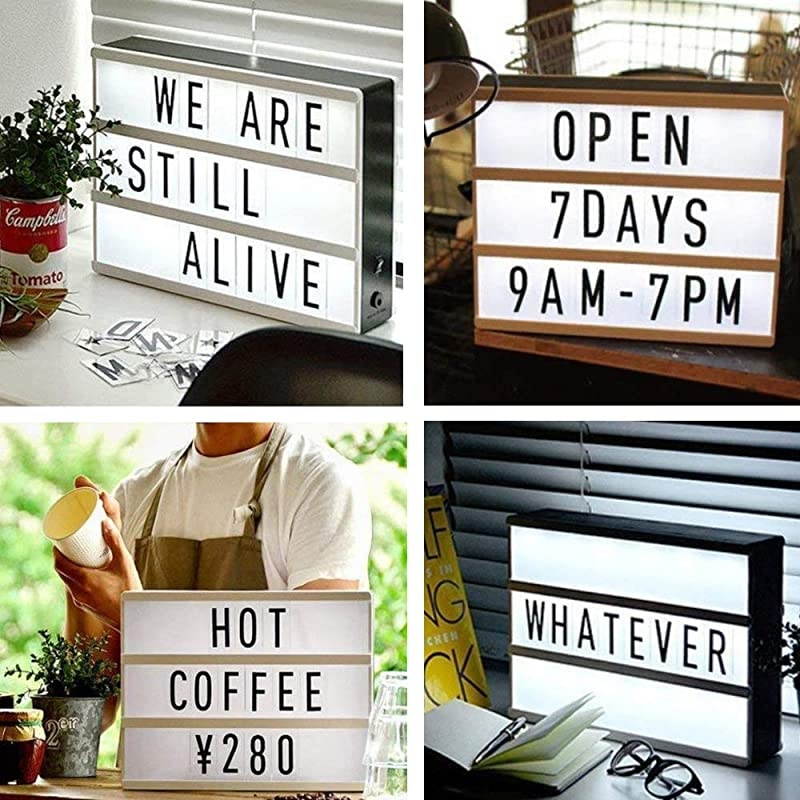 Cinema Light Box DIY LED Cinematic Marquee Sign Light Up Box with Decorative Letters Numbers Symbols Emojis for Festival Birthday Anniversary Wedding Mottoes, A4 Size (Black)