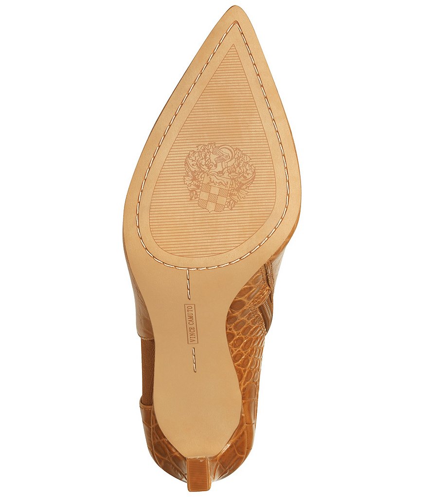 Vince Camuto Sindarah Pointed Toe Ankle Croco Embossed Leather Booties