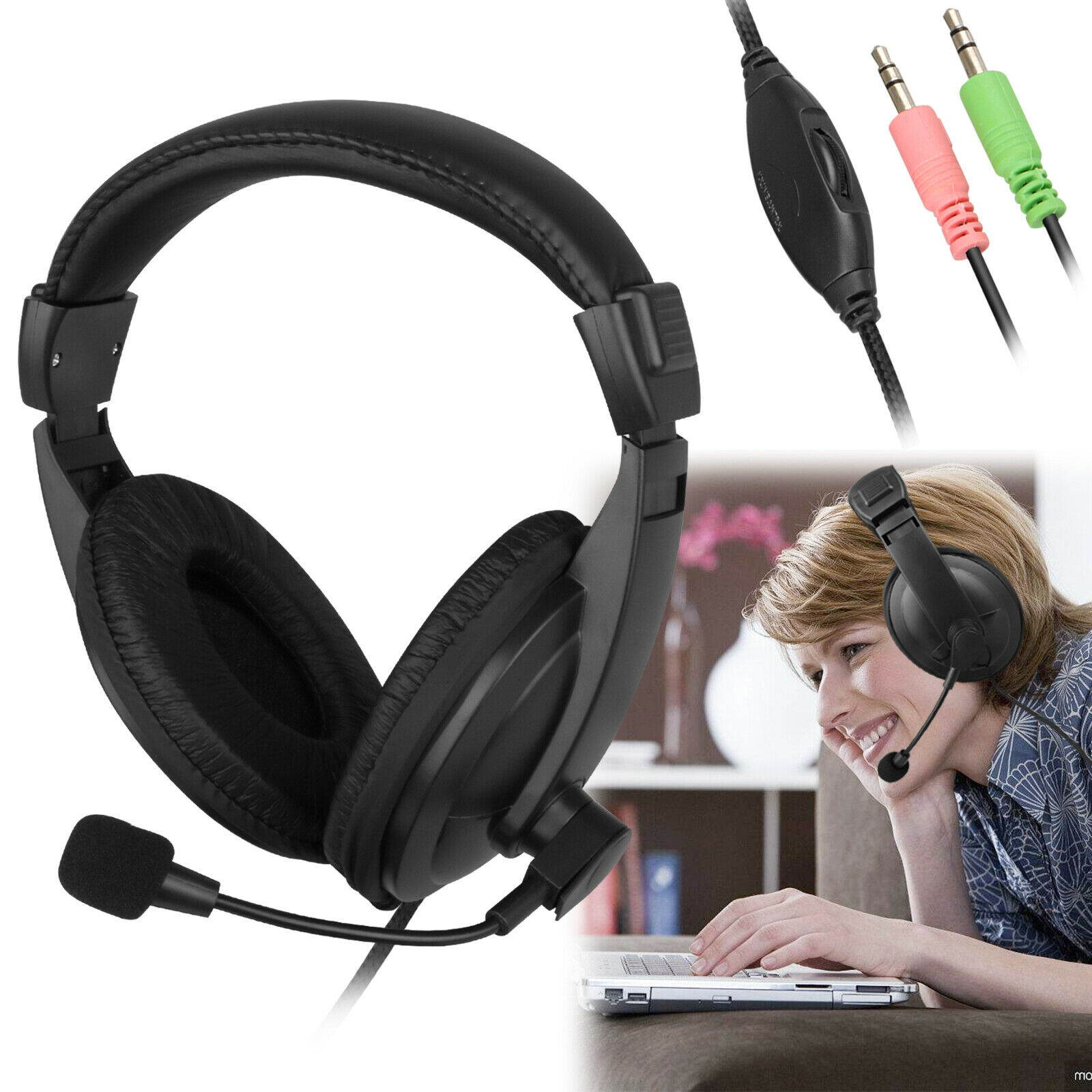 Wired Handsfree Earphone Headphones Headset With Mic For PC Computer Notebook