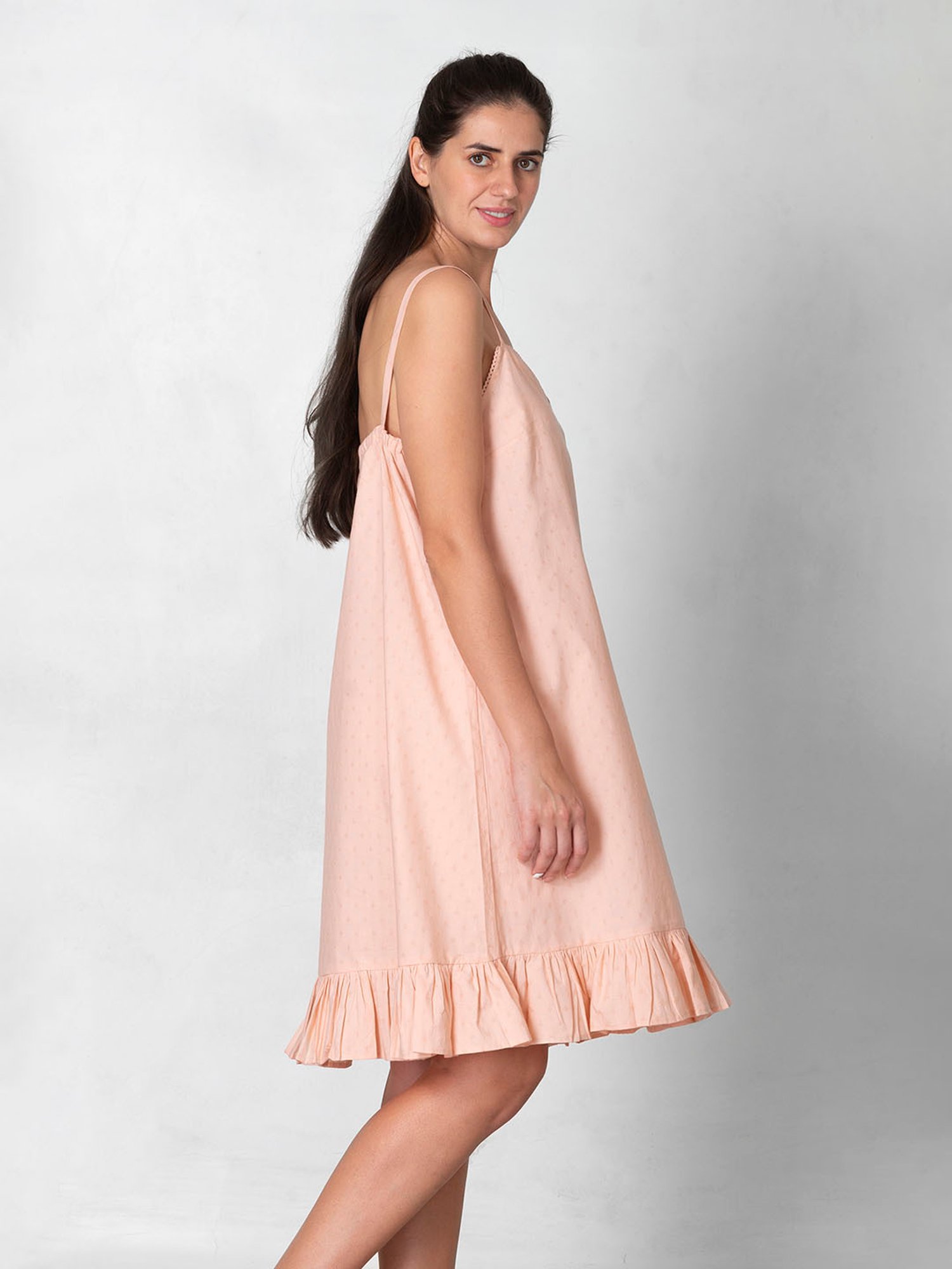 The Calm Collective Peach Self Design Night Dress
