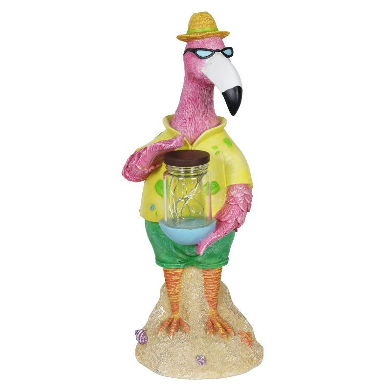 13" Solar Flamingo With Firefly Resin Jar - Exhart