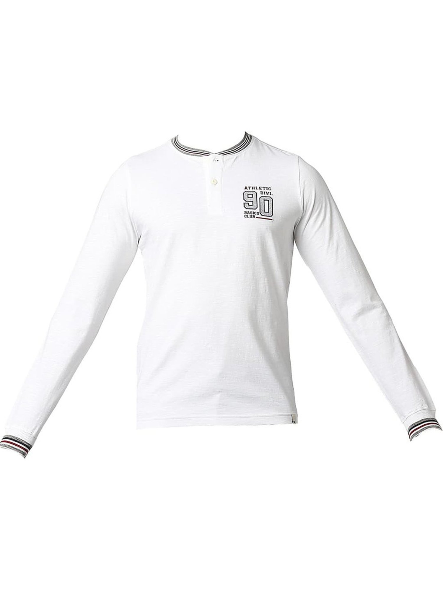 Basics Bright White Cotton Muscle Fit Henley T-Shirt