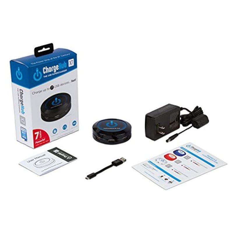 ChargeHub X7-7-Port USB Charger Desktop Charging Station 2.4A Per Port/44W - SmartSpeed Technology for iPhone X/8/7/6 Plus, iPad, Galaxy S9/S8/S7, Nexus, LG & Other Devices - Round (Black)