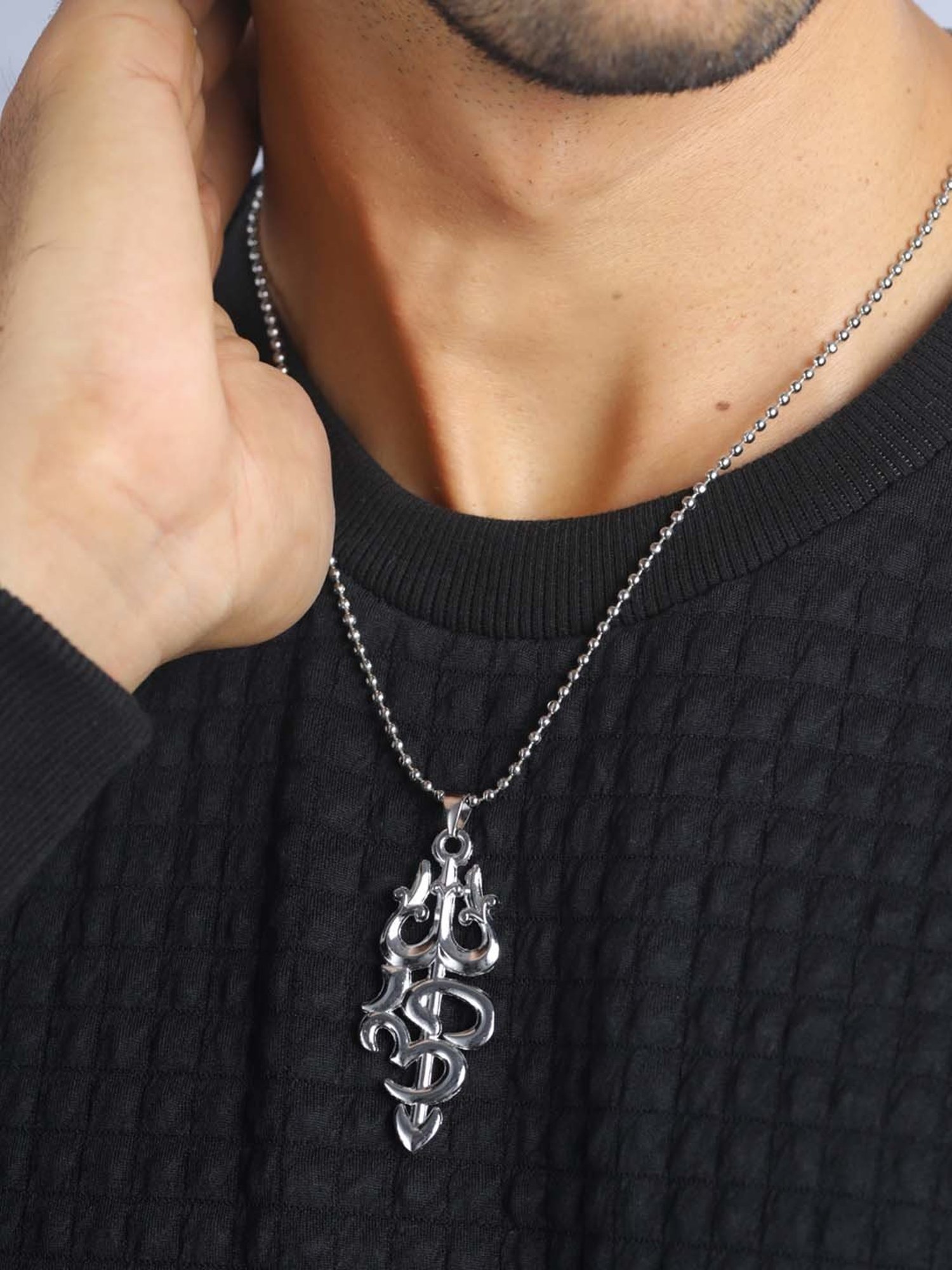Bold by Priyaasi OM Trishul Silver-Plated Necklace for Men