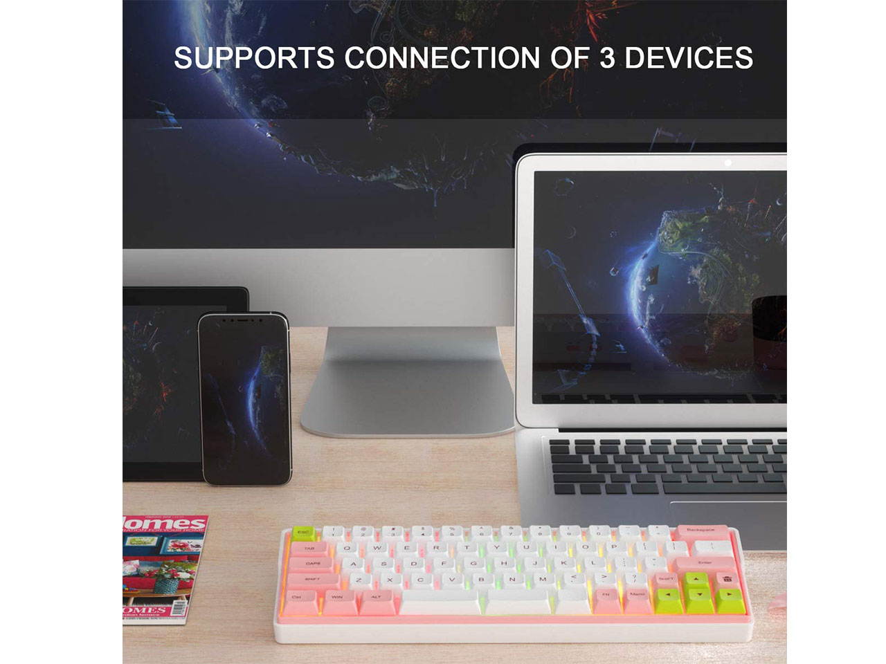 KEMOVE 64-66 Sakura Bluetooth 5.1 Hot-swappable Convertible 60% RGB Mechanical Gaming Keyboard - Wireless/Wired Mode, 100% PBT Keycaps, Full Keys Programmable for Win/Mac(Gateron Optical Red Switch)