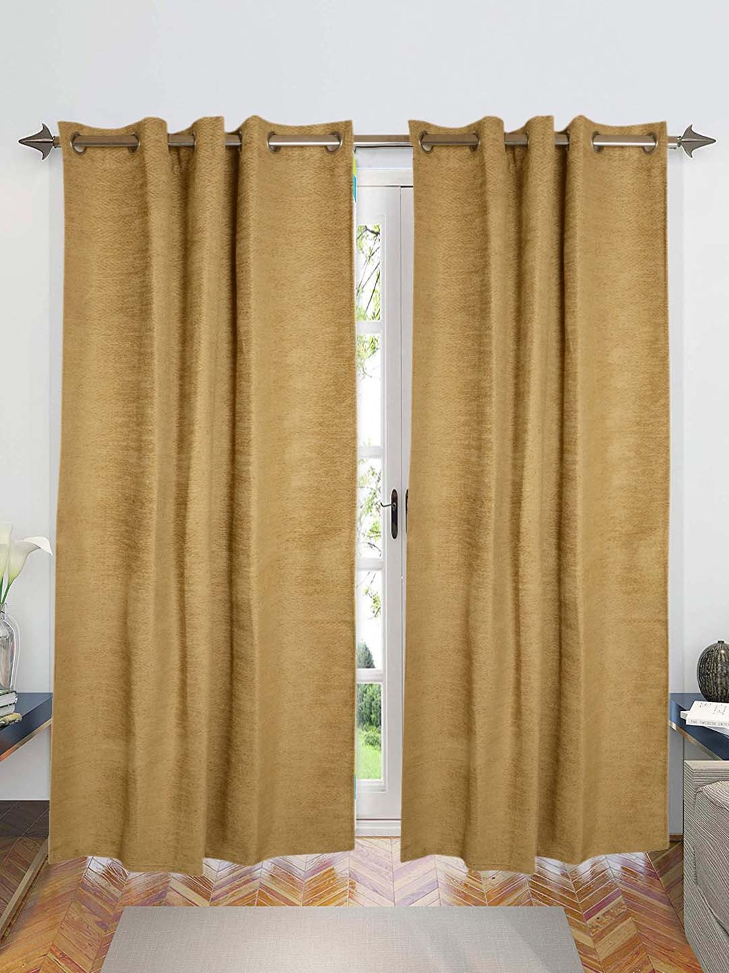 Saralhome Zig-Zag Chenille Blackout Door Curtains 2pc, Gold. 4 X 7 Feet