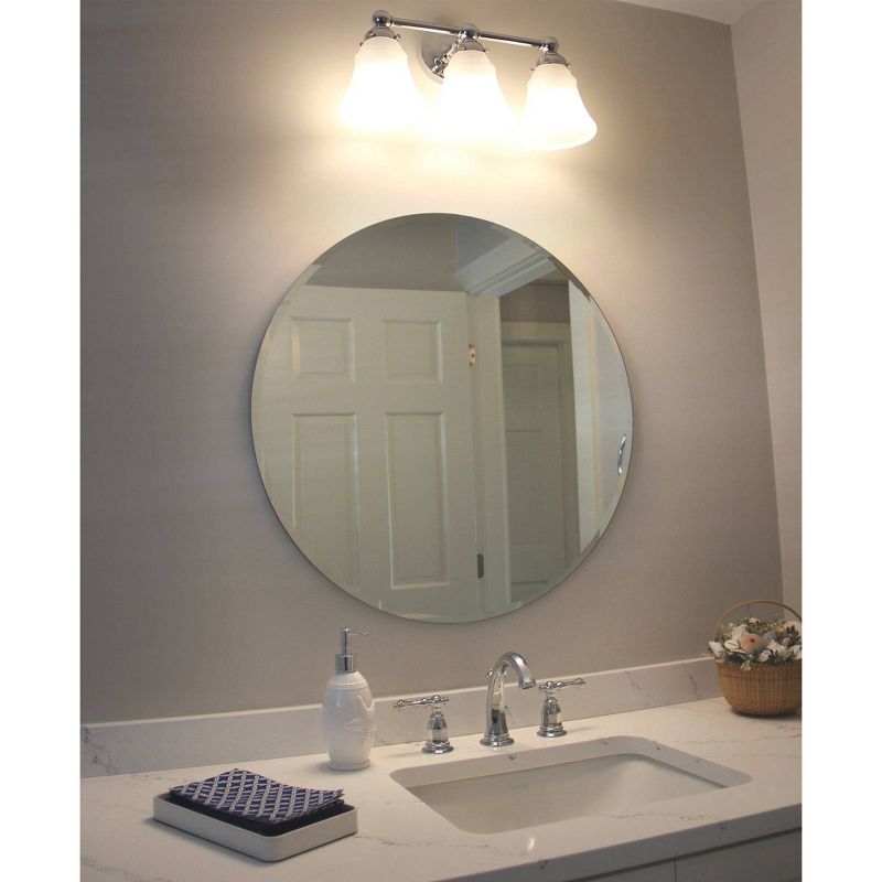 24" Westport Round Frameless Beveled Glass Wall Mirror Silver - Alpine Art & Mirror
