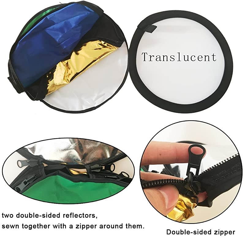 inch 30cm Round Collapsible Mini Light Reflectors for Photography 7in1 Portable Sun Reflector for Studio Multi Photo Disc WhiteBlueGreenGoldSilverand Black