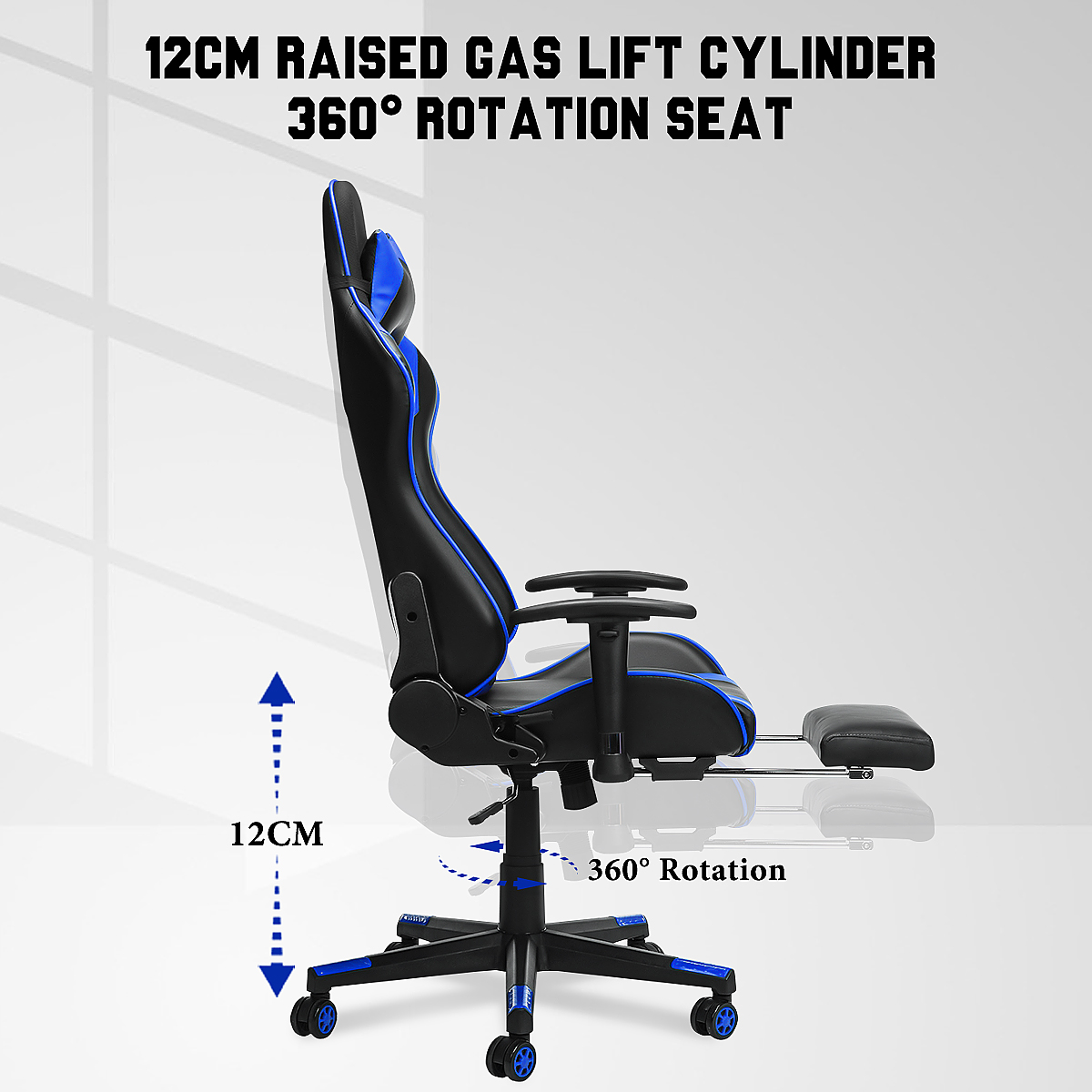 Executive Office Gaming Chair Racing Rocker Ergonomic 180&deg; Lying Recliner Footrest High Back with Neck&Waist Cushion