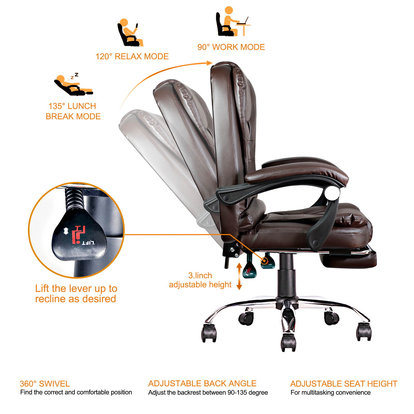 Adjustable height angle computer chair comfortable sedentary office chair staff conference chair boss chair lift swivel reclining seat back swivel chair