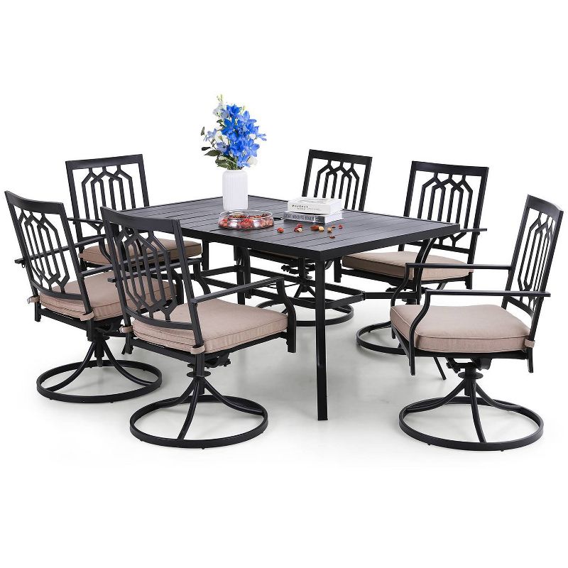 7pc Patio Dining Set with Rectangle Table with 2.6" Umbrella Hole & Padded Swivel Arm Chairs  - Captiva Design
