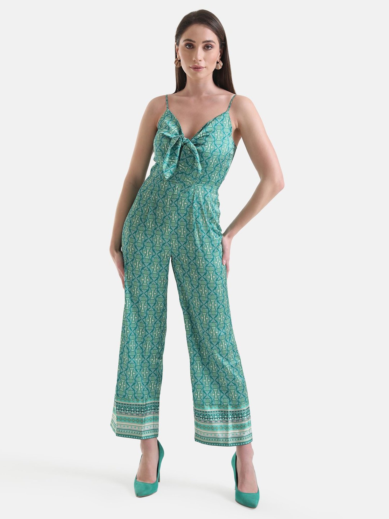 Kazo Green Geometric Printed Jumpsuit