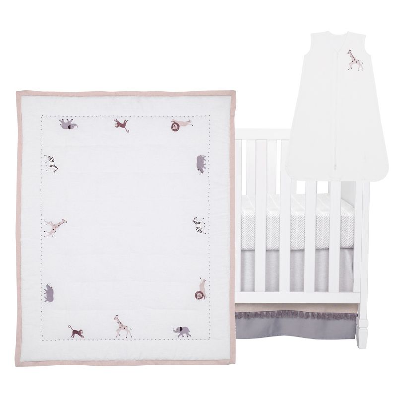 Lambs & Ivy Linen Safari 4-Piece Taupe/Gray Baby Crib Bedding Set