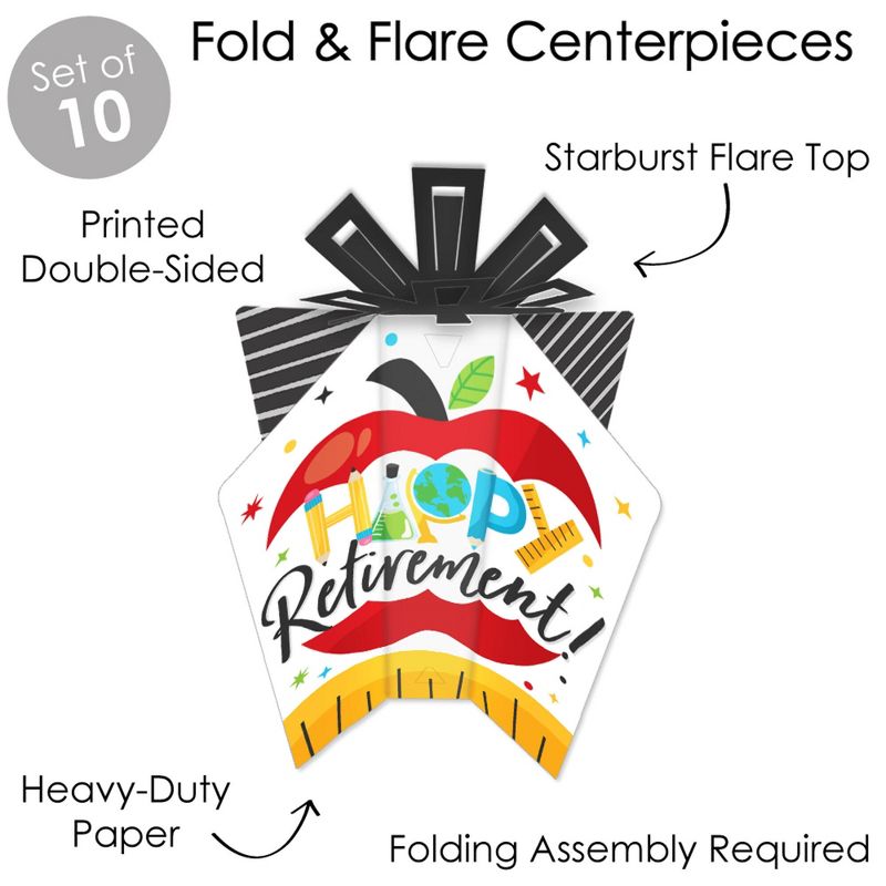 Big Dot of Happiness Teacher Retirement - Table Decorations - Happy Retirement Party Fold and Flare Centerpieces - 10 Count