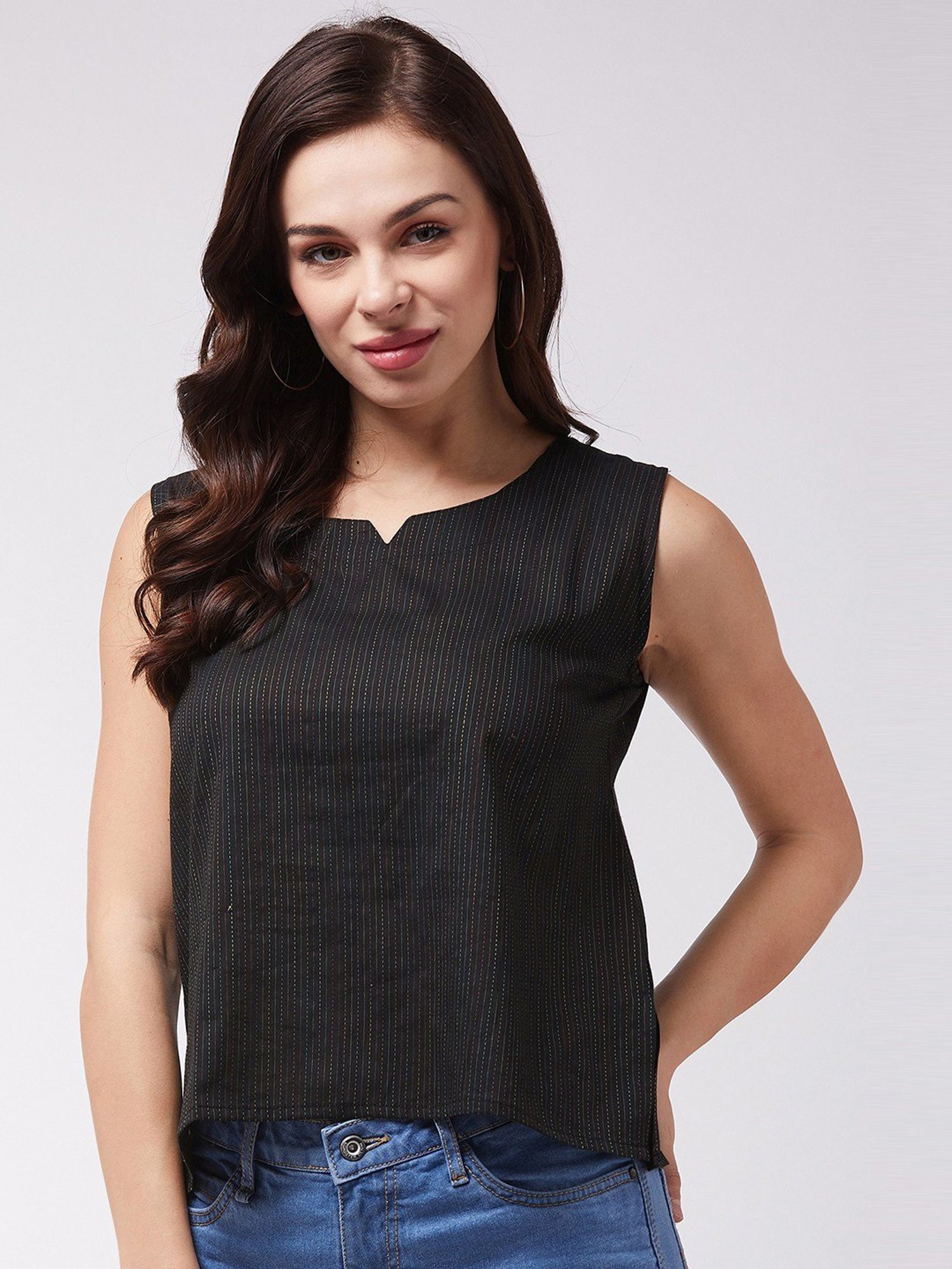 Inweave Black Cotton Printed Top
