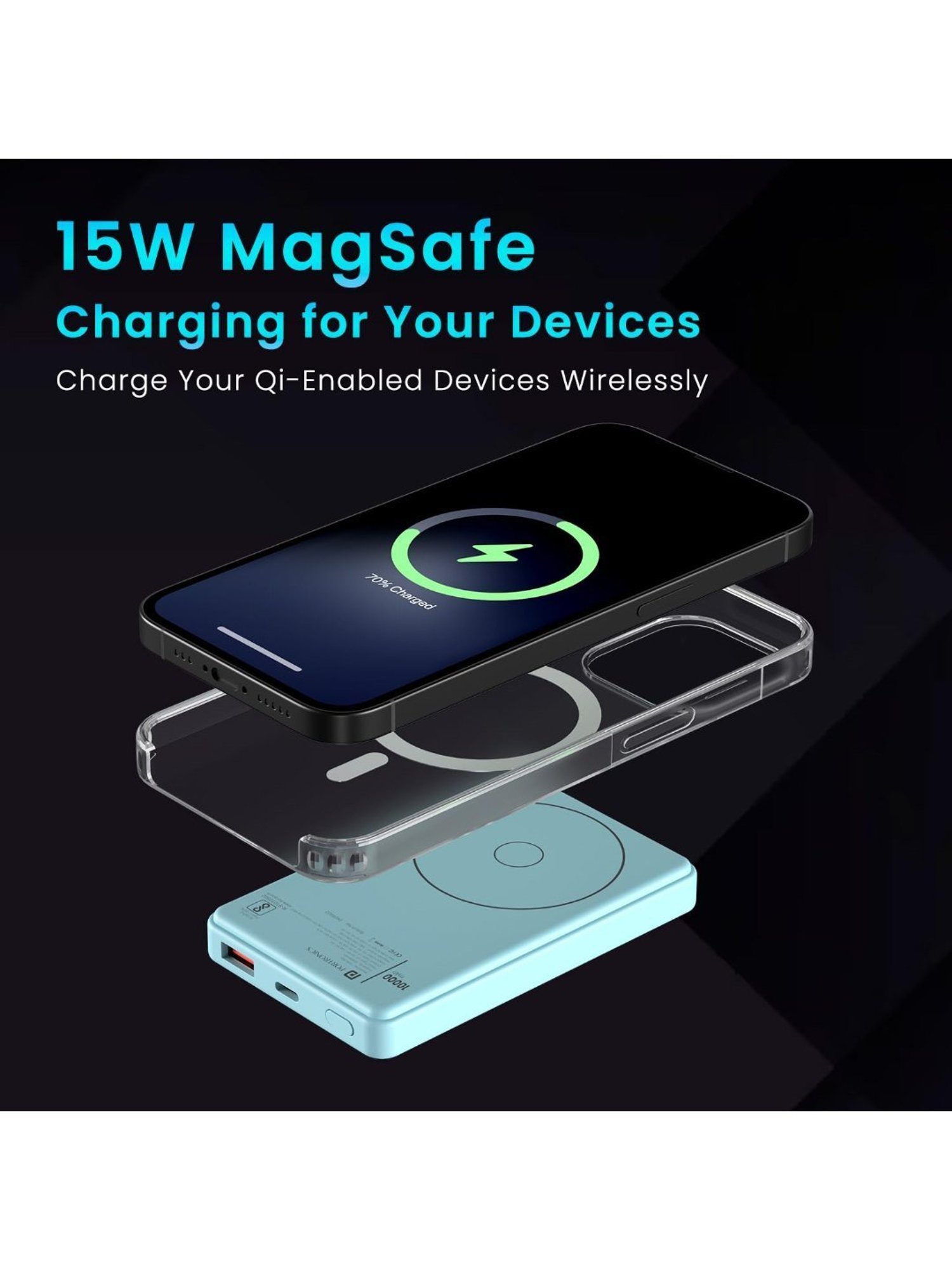 Portronics Luxcell Wireless Mini Power Bank 10000mAh 15W with 22.5 Wired Output (Blue)