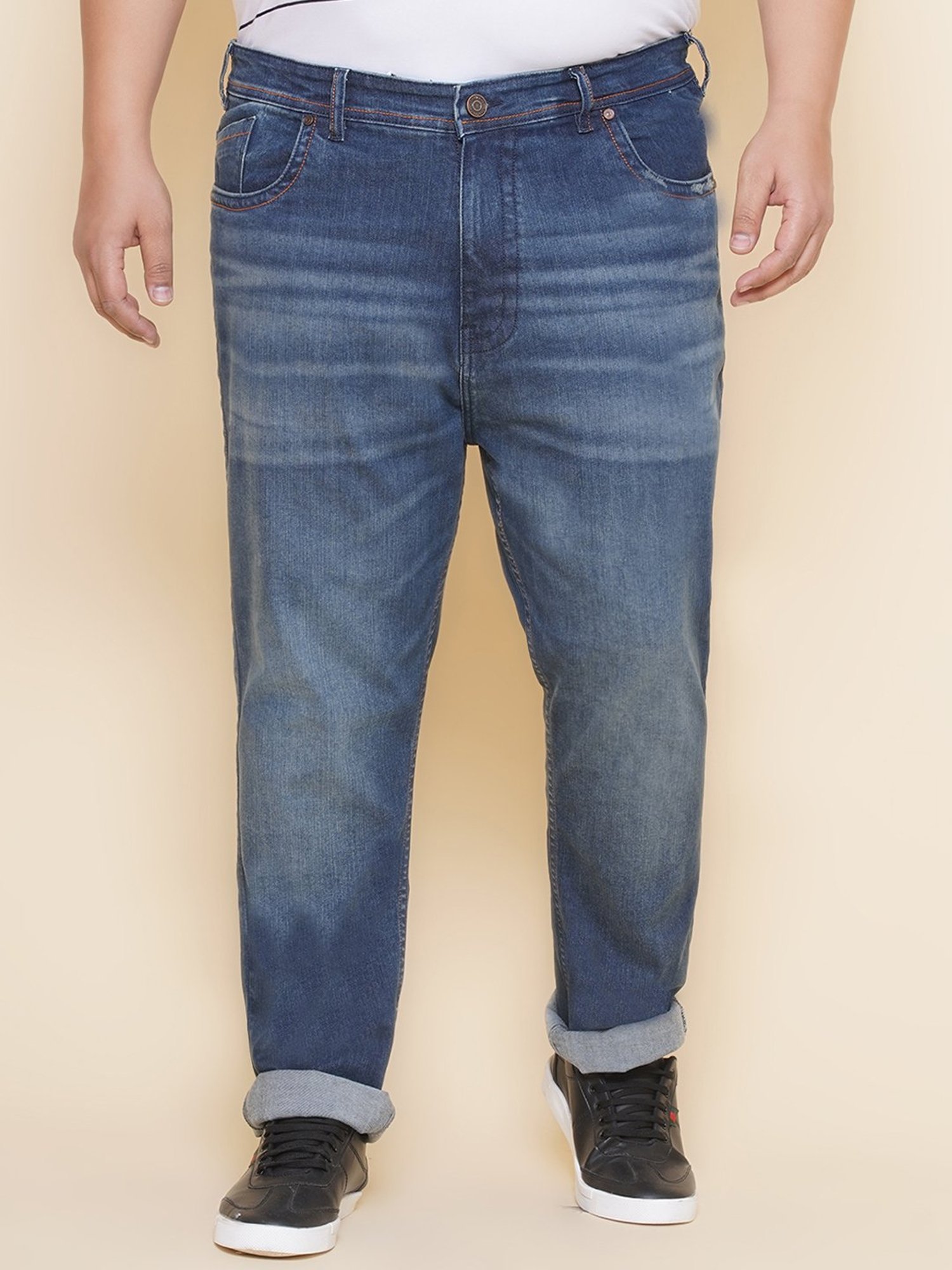 John Pride Blue Regular Fit Distressed Jeans