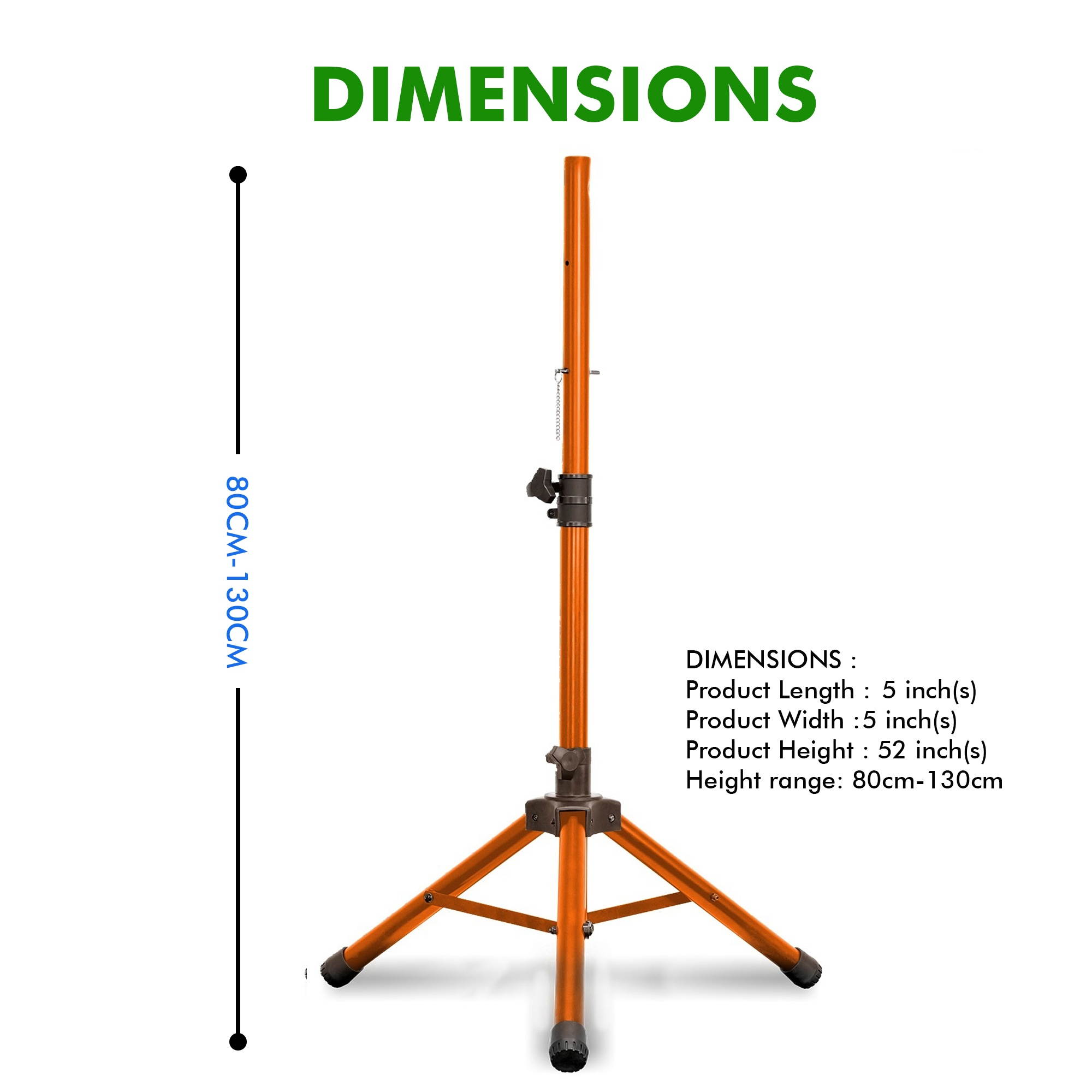Technical Pro Professional Iron Steel Orange Tri-Pod Speaker Stand with Plastic Feet, 40 lbs Capacity, Adjustable Height (2 Packs)