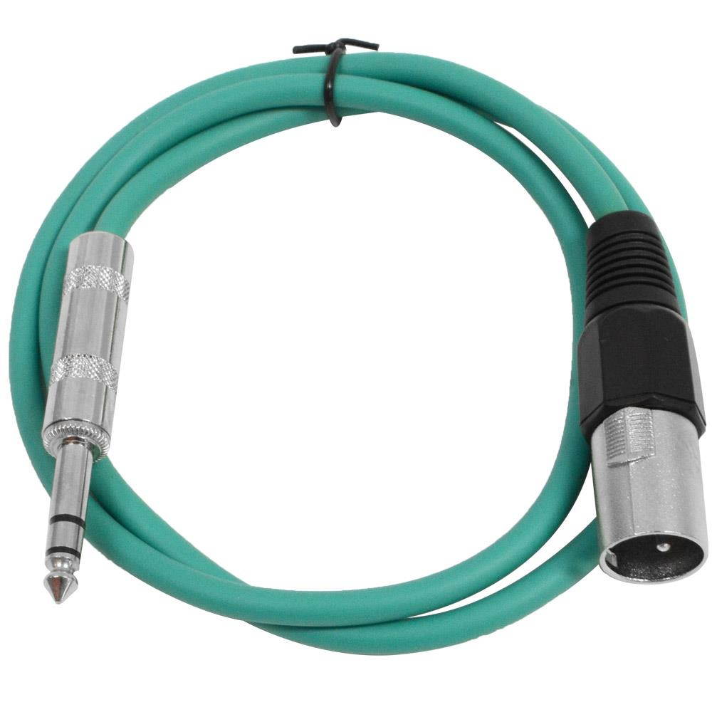 Seismic Audio - 6 Pack of Green 2 foot XLR Male to TRS Male Patch Cables - Snake Microphone Cord