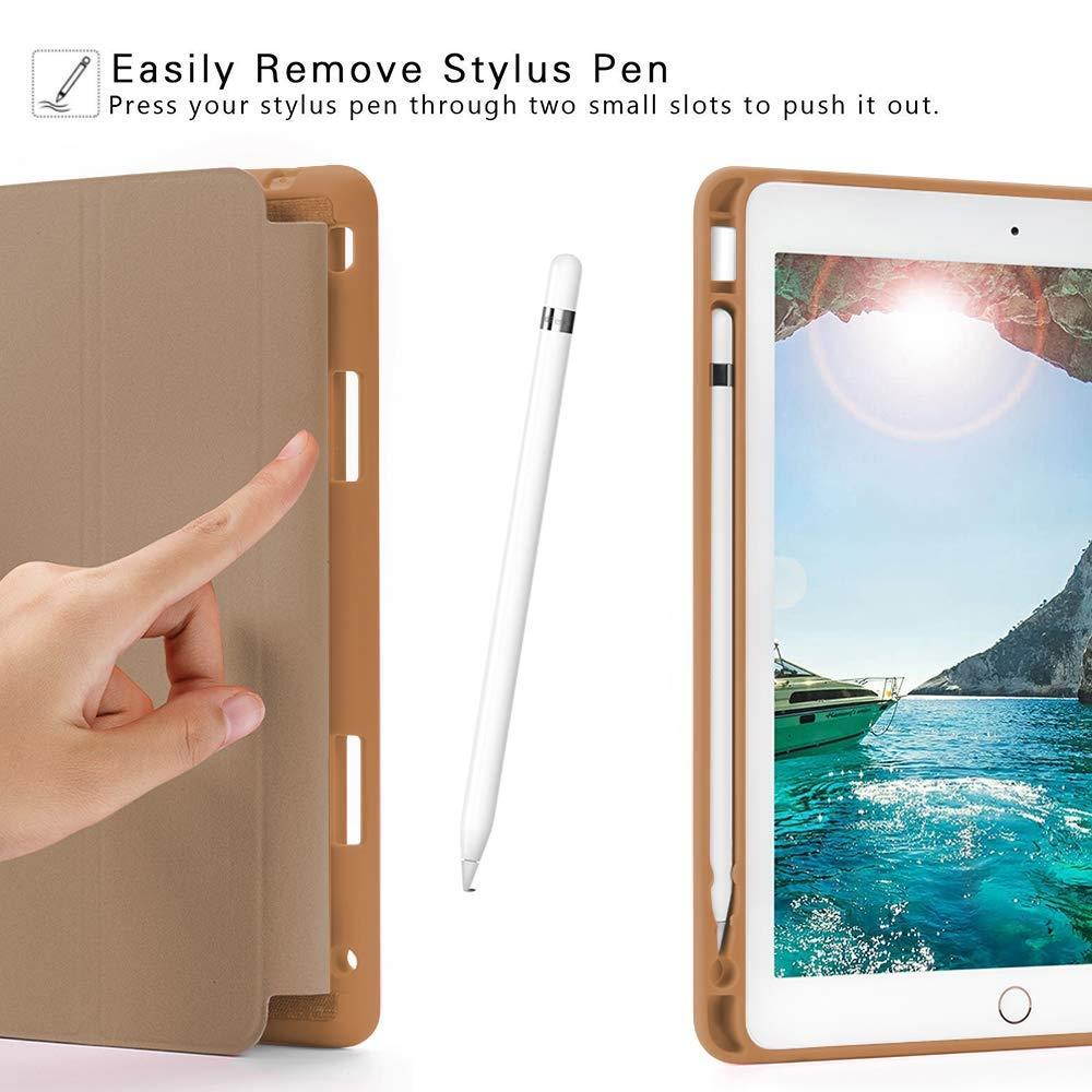 Soke New iPad 9.7 2018/2017 Case with Pencil Holder, Slim Fit Smart Case Trifold Stand with Shockproof Soft TPU Back Cover and Auto Sleep/Wake Function for iPad 9.7 inch 5th/6th Generation, Apricot
