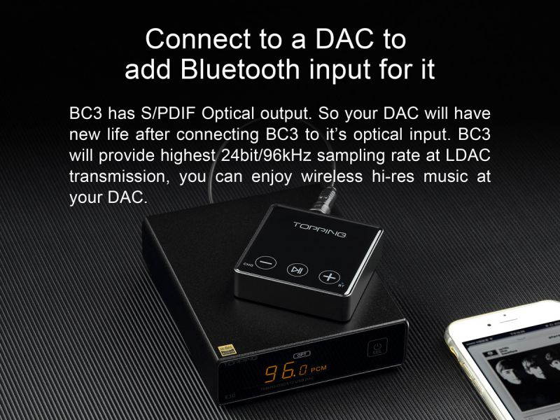 Topping BC3 ES9018Q2C Hi-Res Audio Wireless Bluetooth LDAC Receiver with Headphone/Opt/Line Output