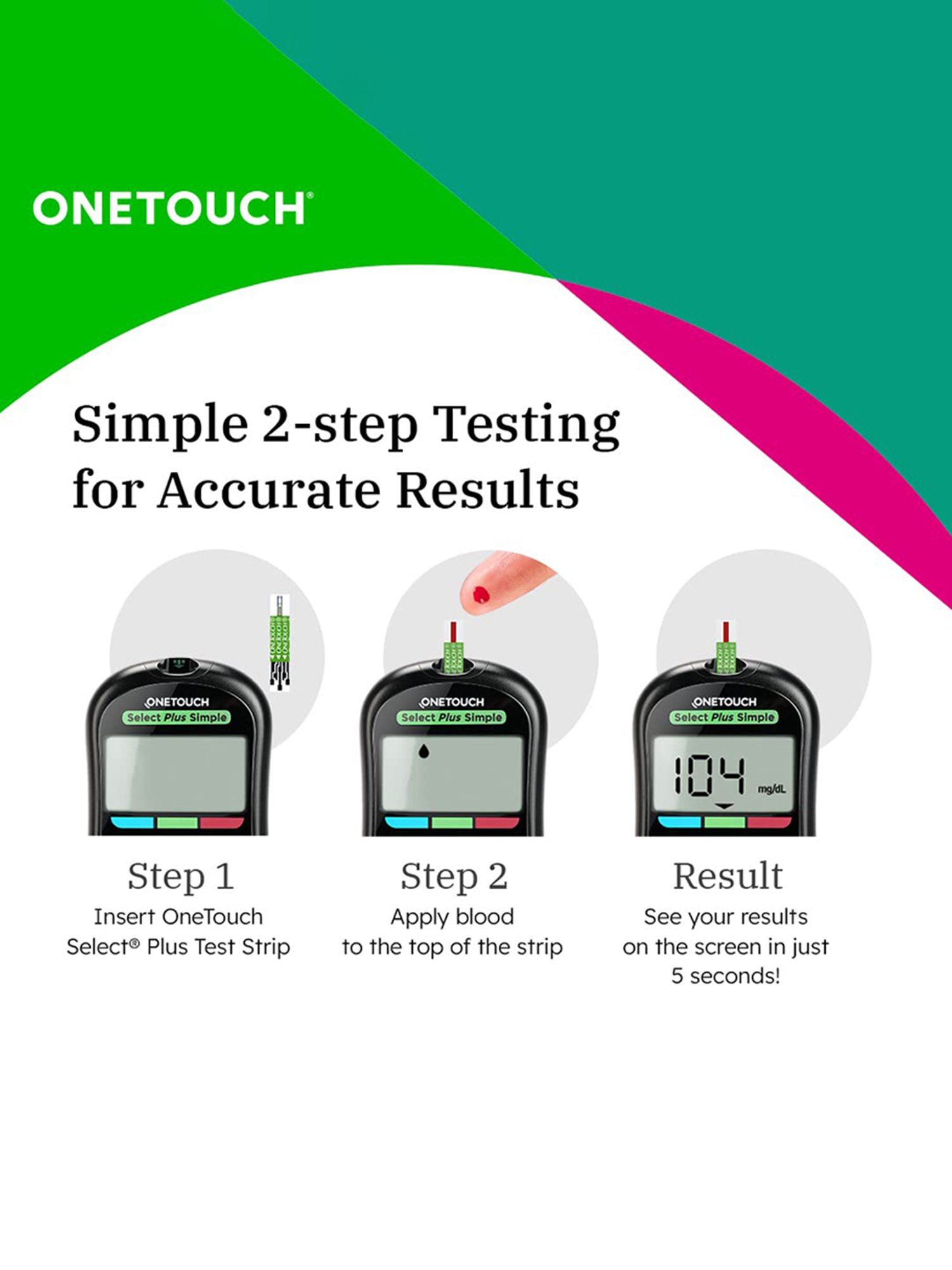 OneTouch Select Plus Simple glucometer combo with 50 Test Strips & 60 Ultrasoft Lancets