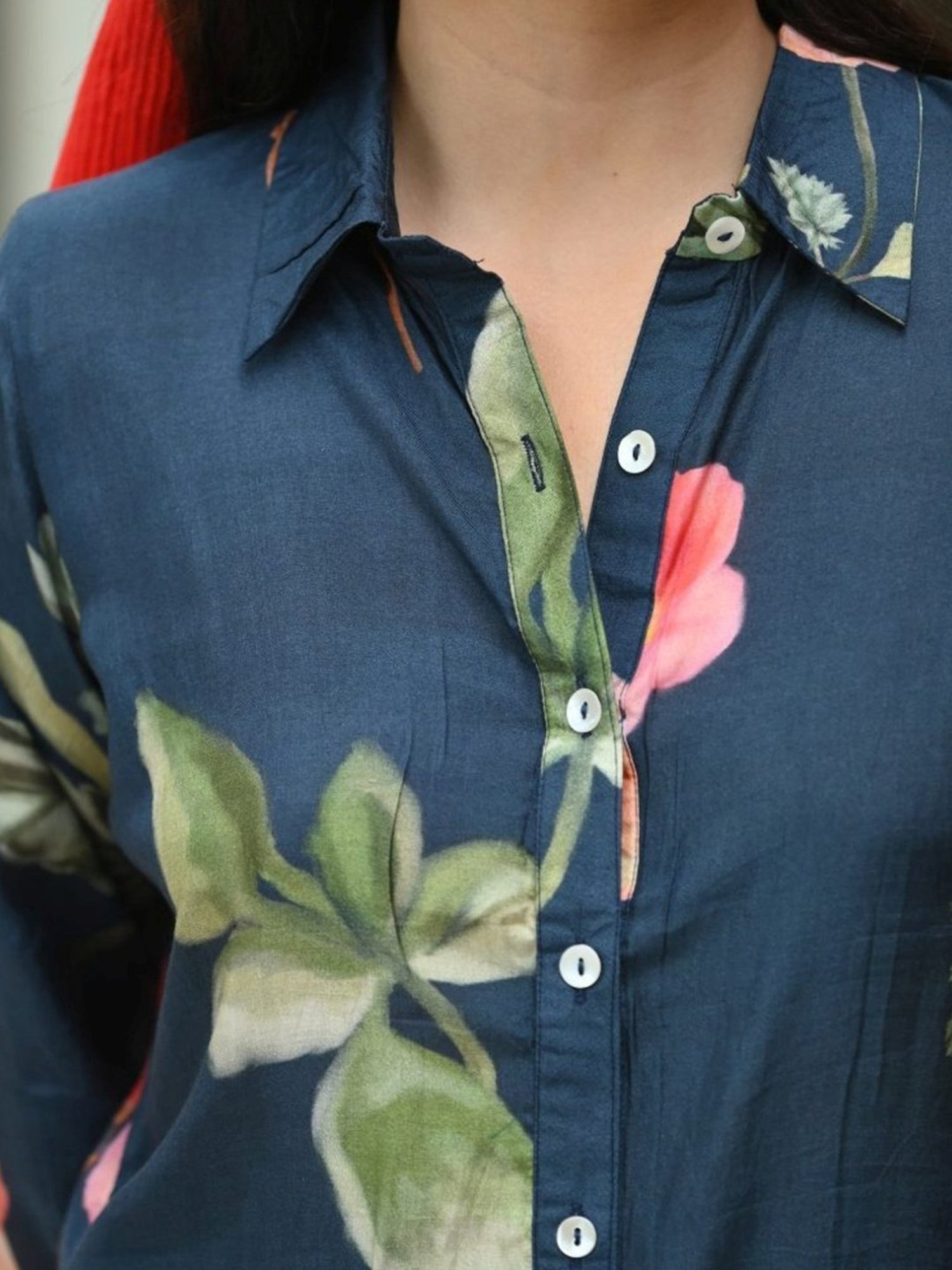 Mahee Jaipur Blue Brush Floral Print Shirt with Pant Co-ord Set