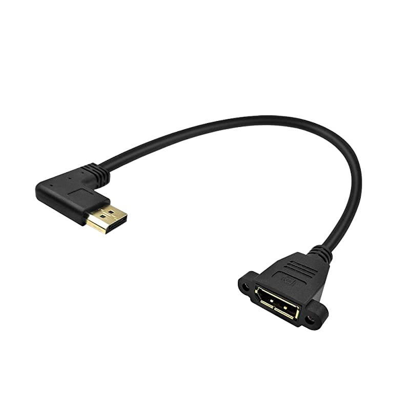 DP to DP Cable 12inch 30cm Right Angle 90 Degree Displayport DP Male to DisplayPort DP Female with Screw Hole Panel Mount for Audio and Video Extension Cable