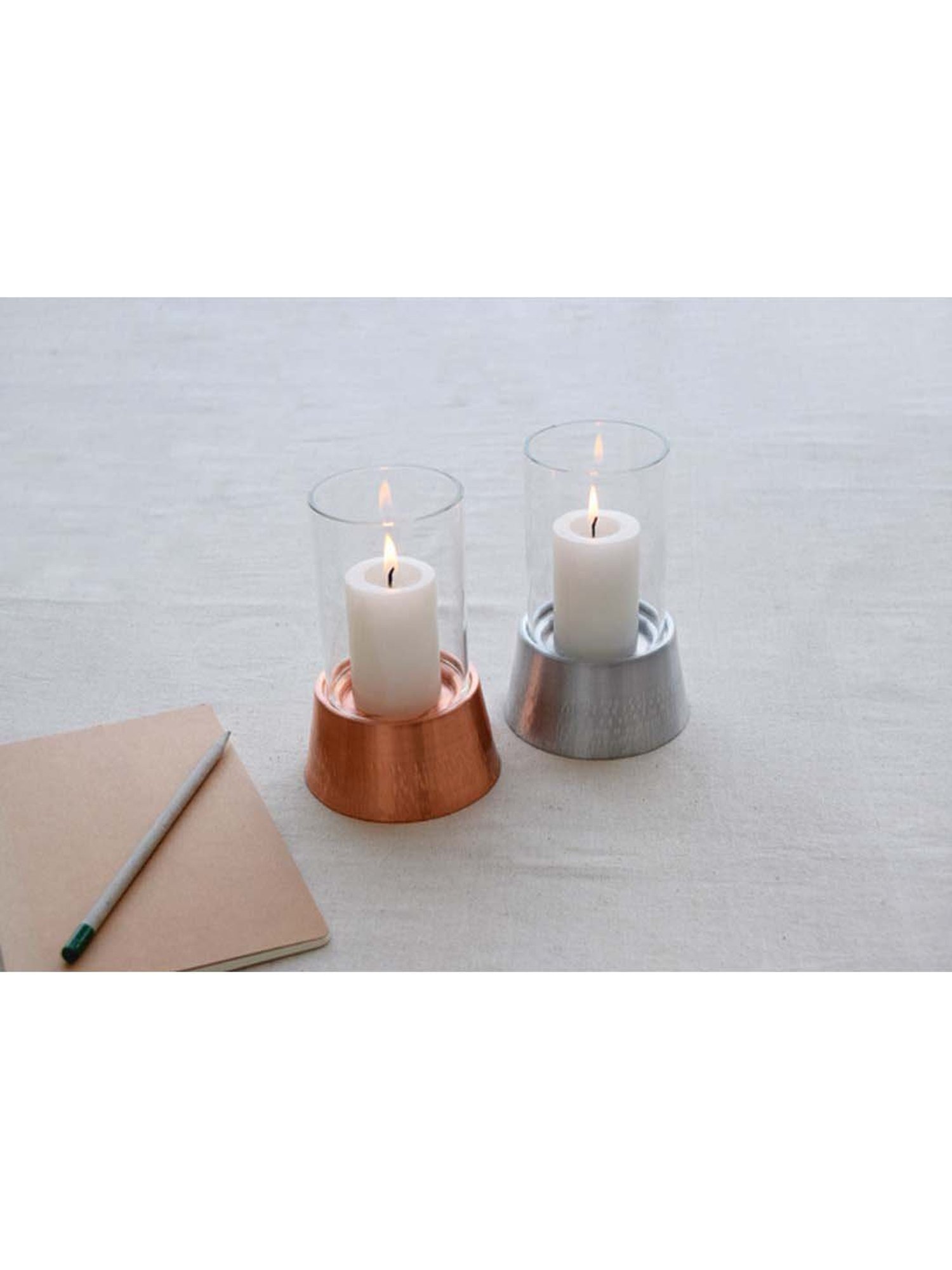 COPPRE Copper Birch Hurricane Lamp Shaped Candle Holder with Candle - Set of 1