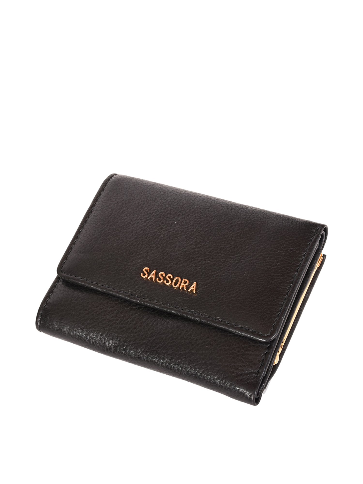 SASSORA Black Solid Rfid Tri-Fold Wallet for Women