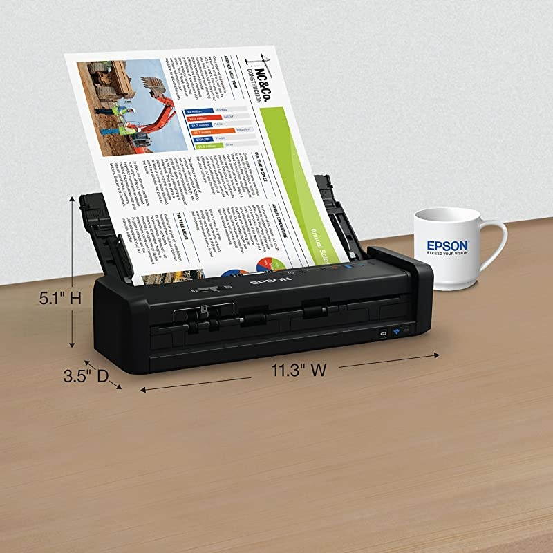 WorkForce ES-300W Wireless Color Portable Document Scanner with ADF for PC and Mac, Sheet-fed and Duplex Scanning