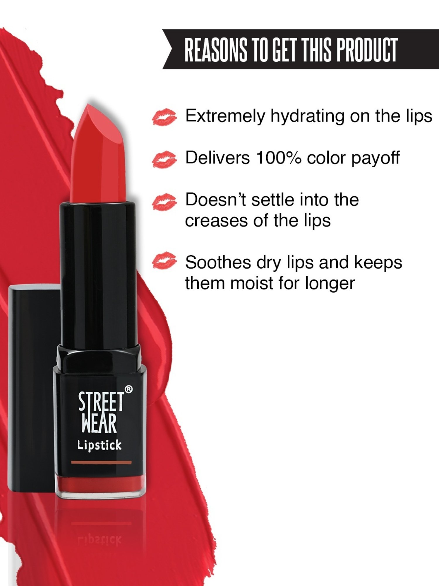 Street Wear Satin Smooth Lipstick Cute Crimson - 4.2 gm