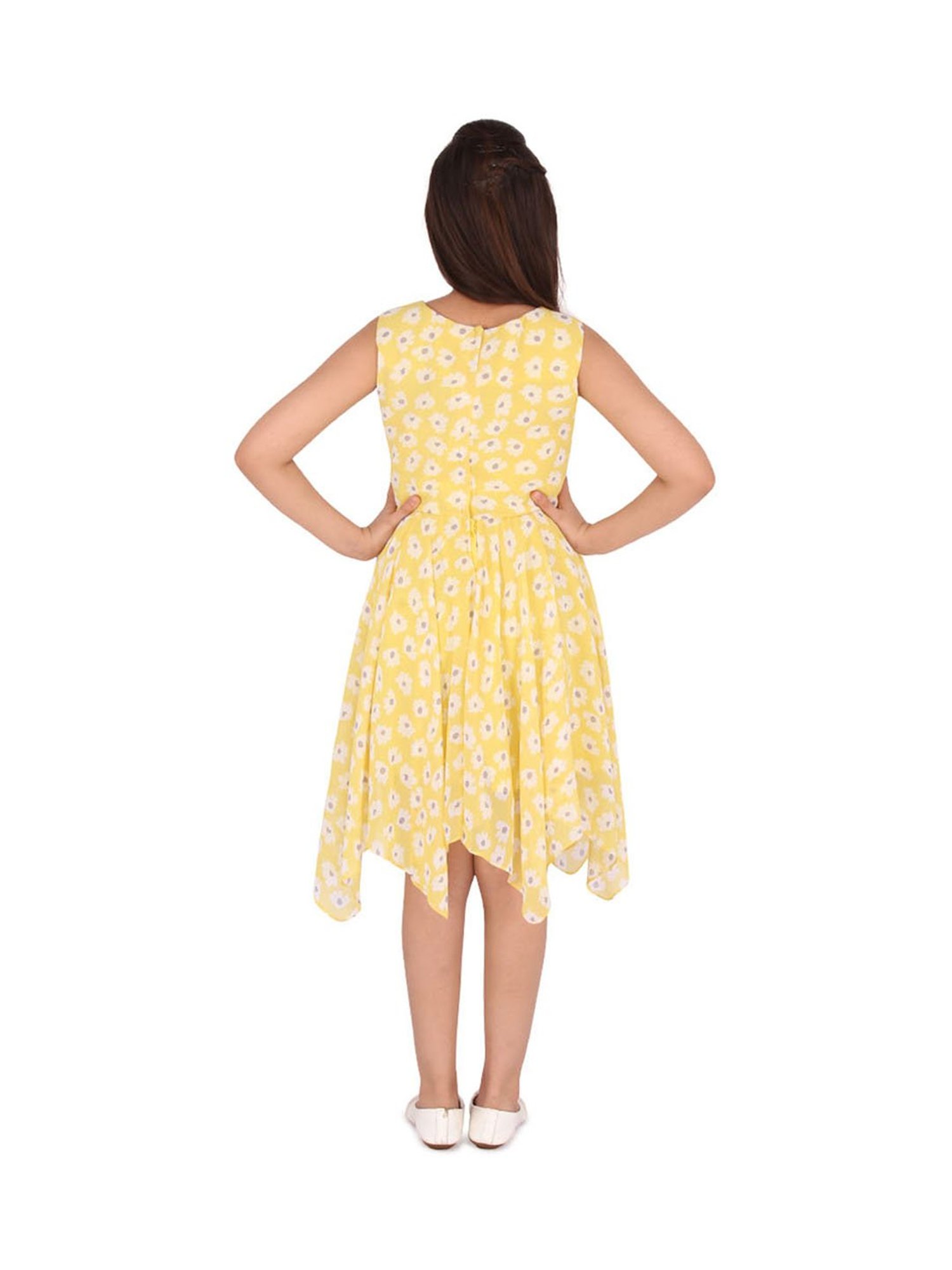 Cutecumber Kids Yellow Floral Print Dress with Belt