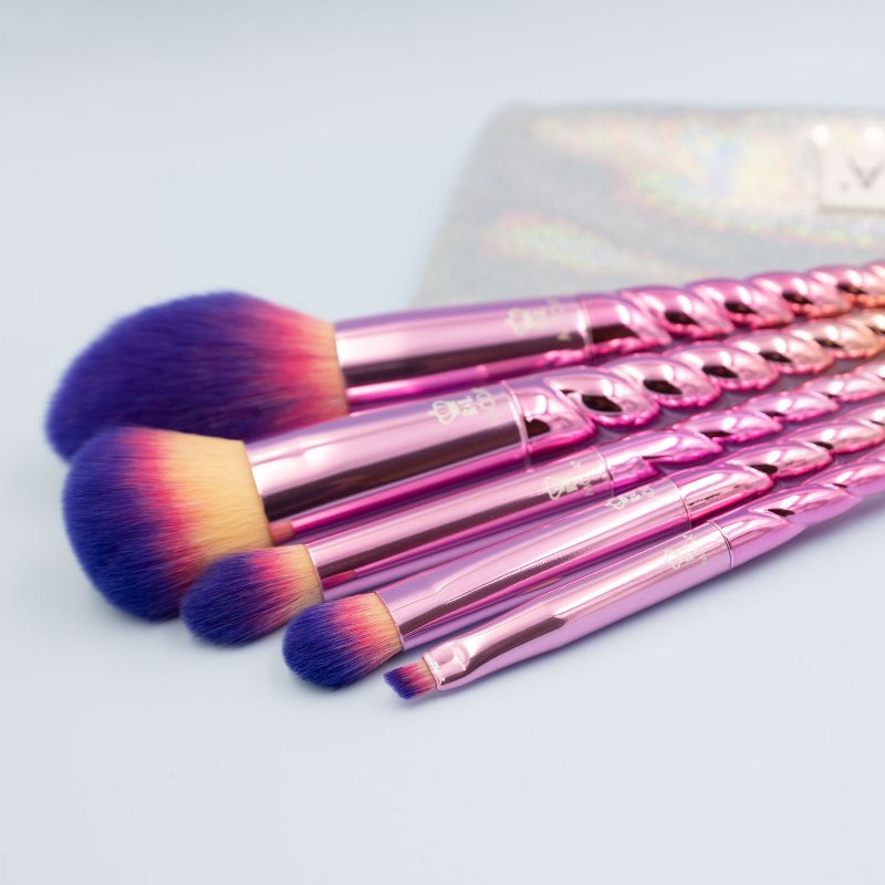 MODA Brush Mythical 6pc Star Travel Makeup Brush Set with Holographic Zip Case, Includes - Blush, Complexion, Domed Shadow, and Angle Eyeliner Brushes