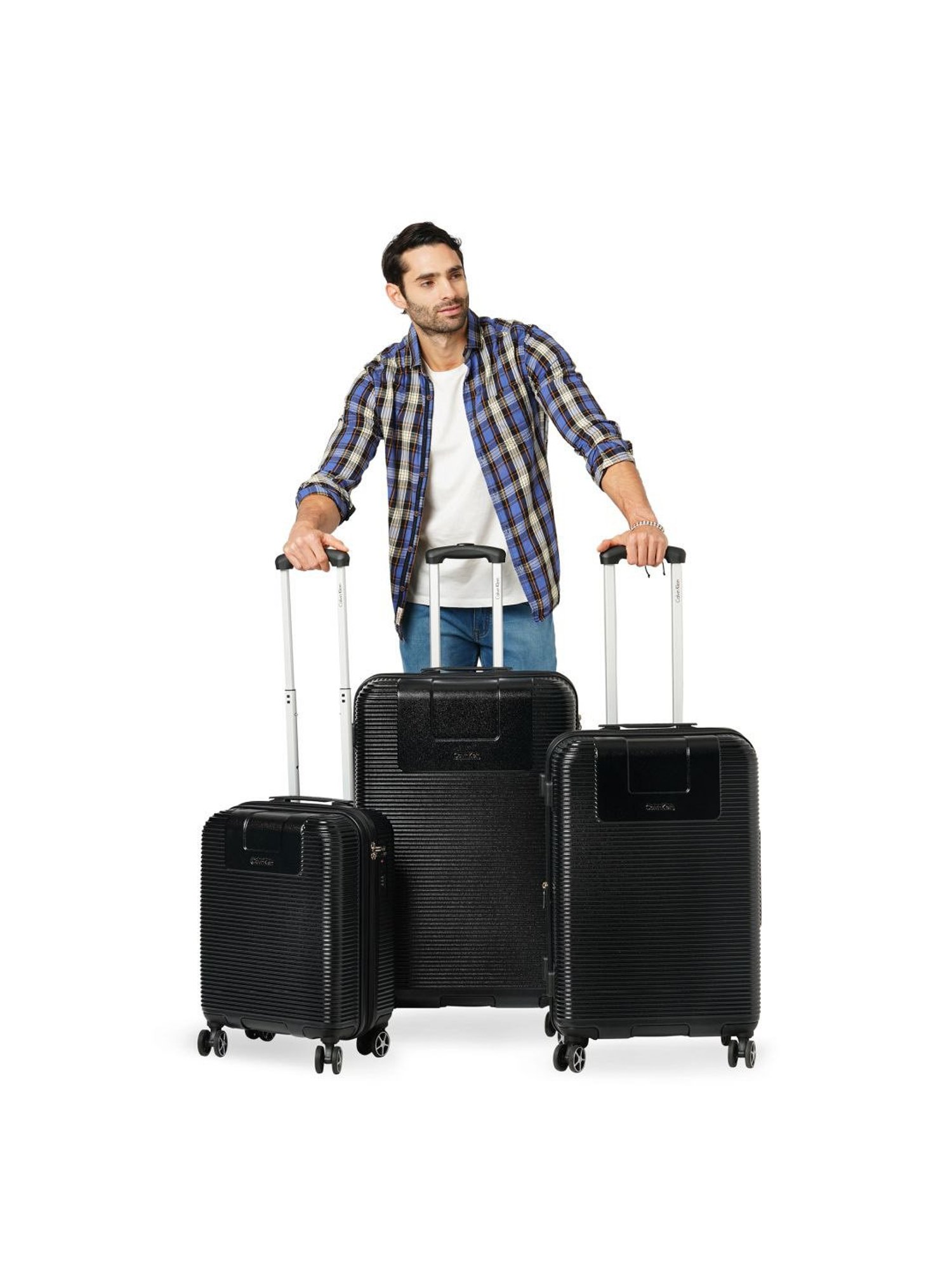 Calvin Klein Avenue Black Textured Hard Cabin Trolley Bag - 78 cm