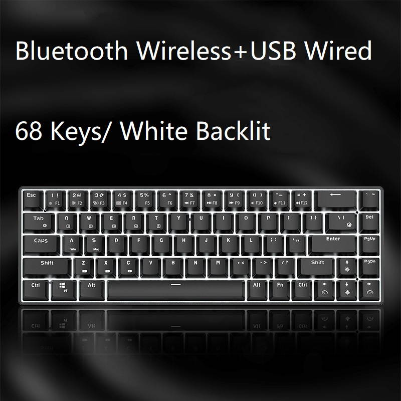 RK RK855 Bluetooth Wireless and USB Wired Dual-mode 68 Keys Mechanical Gaming Keyboard, Adjustable White Backlit